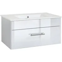 welltime Waschtisch Trento Light mit Keramik-Auflagebecken, 1 feste Blende und 1 Auszug, Breite: 101cm, Weiß Hochglanz