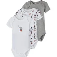 Name It Kurzarmbody Baby unisex Elefant 3er Set Grey Melange 62 (Packung, 3-tlg., 3er-Pack) mit Druckknöpfen im Schritt