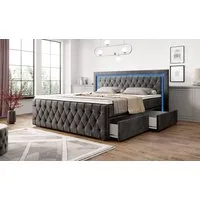 PROMETO Möbel Boxspringbett Arosa 7-Zonen-Taschenfederkernmatratze 180 x 200 cm - LED 16 Farben