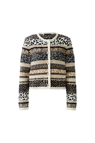 Oui - Strickjacke reine Baumwolle offwhite black - Gr. - 36