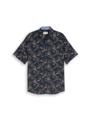 Tom Tailor - Regular Fit Kurzarmhemd mit Muster blau - Gr. - L
