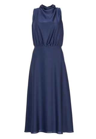 SWING - Midi Kleid aus nachhaltigem Satin mit Drapierung am Kragen future blue - Gr. - 36