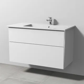 Sanipa 3way Keramik-Set Venticello Keramik-Waschtisch und Unterbau mit 2 Auszügen, Weiß-Soft BR32643
