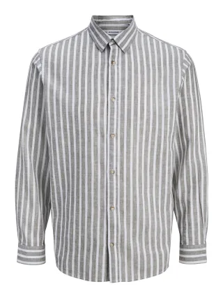 JACK&JONES - JJESUMMER LINEN BLEND SHIRT L/S SN Grau - Gr. - XL