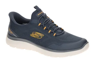 Skechers 233045 NVYL Herren Slipper blau/gelb Air Cooled Memory Foam