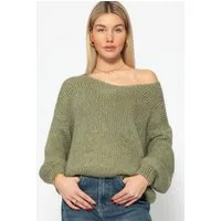 SASSYCLASSY Strickpullover Oversize Pullover mit V-Ausschnitt für Damen Weicher Pullover mit langen Ärmeln und Rippbündchen