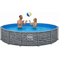 HAF Framepool Frame Pool Aufstellpool Schwimmbecken Grau Steinoptik rund 366 x 91 cm (Vollständiges Komplett Set mit Rahmen und Folie, Einfacher, schneller & unkomplizierter Aufbau), Lieferumfang OHNE Filter oder Pumpe