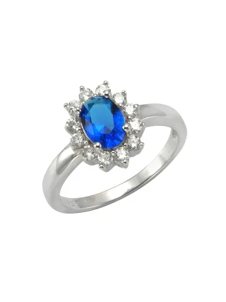 Zeeme Silber Ring Silber 925 rhodiniert mit Zirkonia blau und weiß