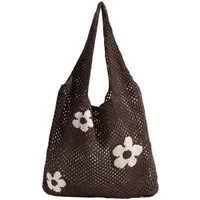 Zaewry Schultertasche Gestrickte Schultertasche mit Blumenmuster, gehäkelte Tote Bag, Strandtasche, geflochtene Schultertasche, Einkaufstasche