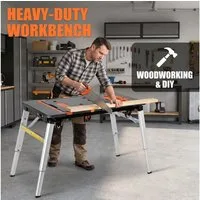TLGREEN Werkbank für Haushalt DIY-Arbeitsplatz, Höhenverstellbar, (mit Integrierte Steckdose), 7-in-1 Tragbare Werkbank Klappbar, Arbeitstisch Mobile