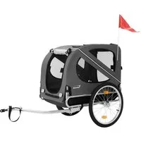 Hauki Fahrradhundeanhänger Fahrradanhänger & Hundebuggy 2in1 klappbar, Hundewagen 130x72x90 cm Grau mit Reflektoren Leine und Flagge bis 40 k