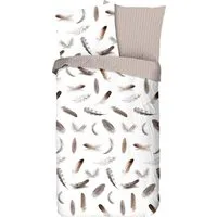 good morning Wendebettwäsche Feathers, Flanell, 2 teilig, Biber, 135x200, Warm, Weich, Wendeoptik, Reißverschluss, Federn, Weiß