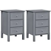 Yaheetech Nachttisch mit 3 Schubladen (2-St), 2er Stabiler Beistelltisch für Wohnzimmer/Schlafzimmer 40 × 40 × 60 cm