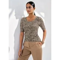 MADELEINE Kurzarmshirt Halbarmshirt mit Animal-Print Leicht tailliertes Shirt mit Rundhalsausschnitt, Halbarm, Leo-Muster