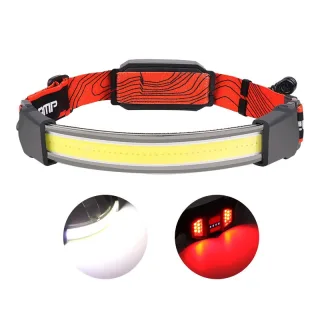 COB LED Headlight with Red Strobe Warning USB Rechargeable Headlight Red Light Floodlight Perfect for Riding and Working