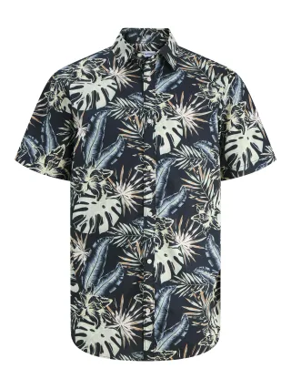 JACK&JONES - JJHONOLULU AOP SHIRT SS PLS Black