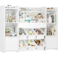 Homfa Kinderregal, Kinderbücherregal Spiegelregal mit 6 Boxen weiß 119x29x94 cm