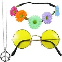 Das Kostümland Verkleidungsmaske Hippie Set 3-tlg. - Margeriten Haarband, Peace Ket