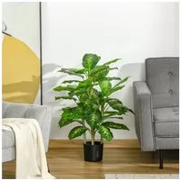 Kunstpflanze Künstliche Pflanze im Topf Kunstbaum wie echt Dieffenbachia, HOMCOM, Höhe 95 cm, für Wohnzimmer Schlafzimmer Deko Garten