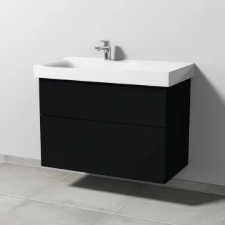 Sanipa 3way Waschtischunterbau zu Geberit Xeno2 Waschtisch mit 2 Auszügen, Schwarz-Matt SF66208
