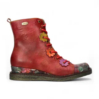 Laura Vita Ercnaulto 212 Rote Blumen Damen Gothic Viktorianische Lederstiefel mit Knöchelabsatz