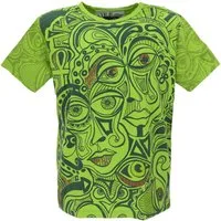 Guru-Shop T-Shirt Mirror T-Shirt - Faces/grün Goa Style, Festival, alternative Bekleidung