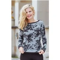 Passioni Strickpullover mit Rundhalsausschnitt in Grau und schwarzem Blumen-Silhouette-Print