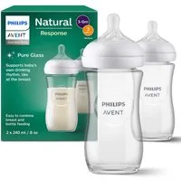 Philips AVENT Babyflasche Natural Response Babyflasche, aus Glas, 2er-Pack, mittlere Durchflussrate