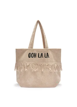 Frottee-Shopper aus Baumwolle mit Schriftzug beige - Gr. - one size