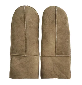 Damen-Fäustlinge aus echtem Wildleder und Schaffell, hellbraun, warme Handschuhe