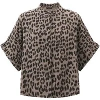 SASSYCLASSY Kurzarmbluse Oversize Musselin Bluse Damen Kurzarm Elegant Sommer Hemdbluse aus Baumwolle mit V-Ausschnitt in Animal-Print