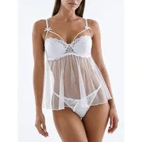 Elegant Love Babydollkleid Dessous-Set, Nachtwäsche – Negligé aus transparenter Spitze und Mesh (Set, 2-tlg., Babydoll + Slip) Reizwäsche: kurzes Schlafkleid für besondere Anlässe