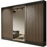 Compleo Schwebetürenschrank 250 cm breit, Kleiderschrank modern mit Lamellen ROY