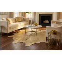 KUHFELL online & NOMAD Fellteppich Echtes Kuhfell Devore Gold 220x190 cm XXL Luxus Rinderfell Teppich