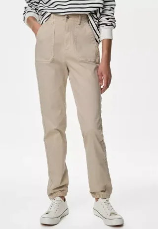 M&S Collection Damen Baumwollmischung Slim Fit Ankle Grazer Joggers Sand