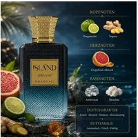 Khadlaj Duft-Set Island Dreams Parfum 100ml Frisch + Parfümzerstäuber (leer) Set