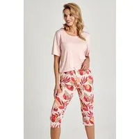 Mademoiselle Sommeil Capri-Pyjama in Rosa-Beige (2 tlg., 1 Stück) mit floraler Hose