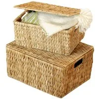 Dekoleidenschaft Aufbewahrungsbox Universaltruhe aus Wasserhyazinthe mit Deckel, Aufbewahrungstruhe, Schatzkiste, Spielzeugtruhe, Aufbewahrungskiste