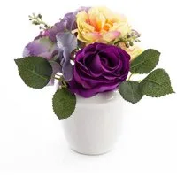 Gestecke Rosen, Hortensien Feline im Keramiktopf, Creme - lila, 20cm, Ø 23cm, artplants