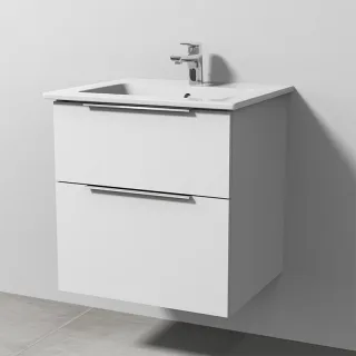 Sanipa 3way Keramik-Set Venticello Keramik-Waschtisch und Unterbau mit 2 Auszügen, Weiß-Soft UM32143