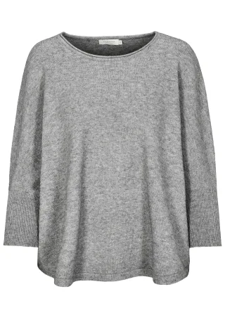 CLARINA - Rdh.-Pullover, uni, Fledermaus flanell mel. - Gr. - 38