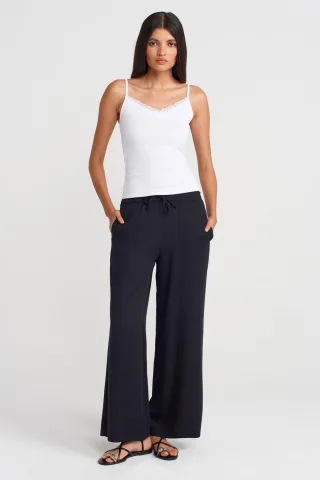 Tencel Weite Hose mit Kordelzugbund