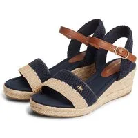 Tommy Hilfiger TH MID ESPAD WEDGE CROCHET Keilsandalette Sommerschuh, Riemchensandale in sommerlicher Häkel-Optik, schmale Form
