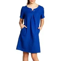 Caspar Sommerkleid SKL029 knielanges Damen Sommer Leinenkleid mit elegantem Perlen Dekor Luftig leicht, figurumspielende Form, mit seitlichem Jersey-Einsatz