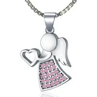 NAHLE Kette mit Anhänger Silberkette 925 Engel Silber Schutzengel, 925 Silber Anhänger mit Zirkonia - rhodiniert