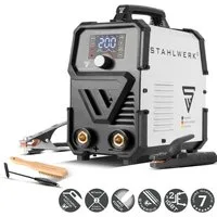 STAHLWERK Inverterschweißgerät ARC 200 Synergic Pro vollsynergischer MMA Inverter, 10 - 200 A, Packung}, 6-tlg., Einzelgerät, mit 200 Ampere und IGBT Technologie
