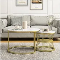 Furnishings Home Couchtisch Rund Kaffeetisch Beistelltisch Satztische 2er Set, Große Werbung (2-St., 2-St., Zweiteiliges Set), 2tlg. mit Marmormuster 80x45cm+60x33cm