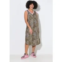 Angel of Style Jerseykleid Midikleid A-Linie ärmellos Leo-Muster Zierbänder