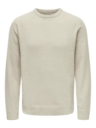 ONLY&SONS - ONSETHAN REG 7 CREW KNIT NOOS Silver Lining - Gr. - XL
