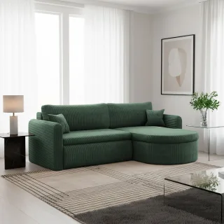 Ecksofa Schlafsofa FELIZ Stoff Poso Grün Ottomane Rechts